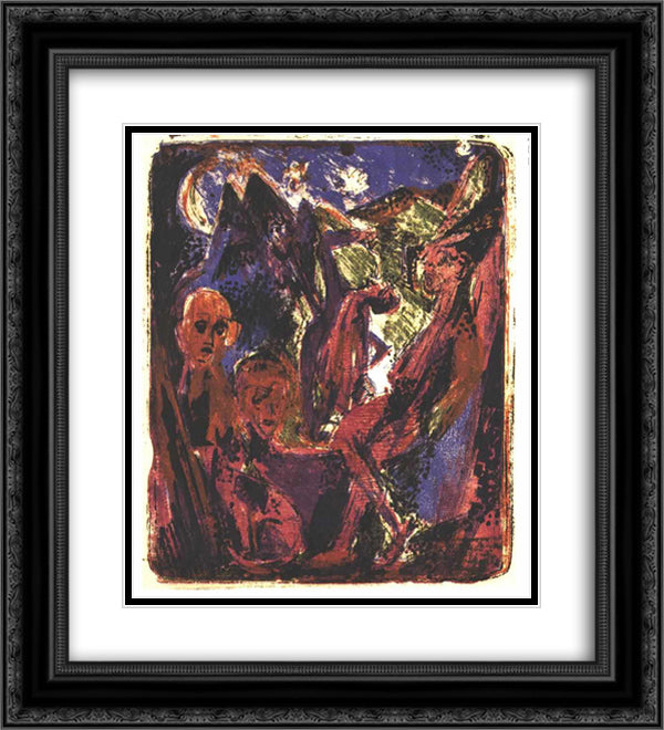 Evenig Scene 20x22 Black Ornate Wood Framed Art Print Poster with Double Matting by Kirchner, Ernst Ludwig