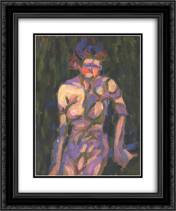 Female Nude with Shadow of a Twig 20x24 Black Ornate Wood Framed Art Print Poster with Double Matting by Kirchner, Ernst Ludwig