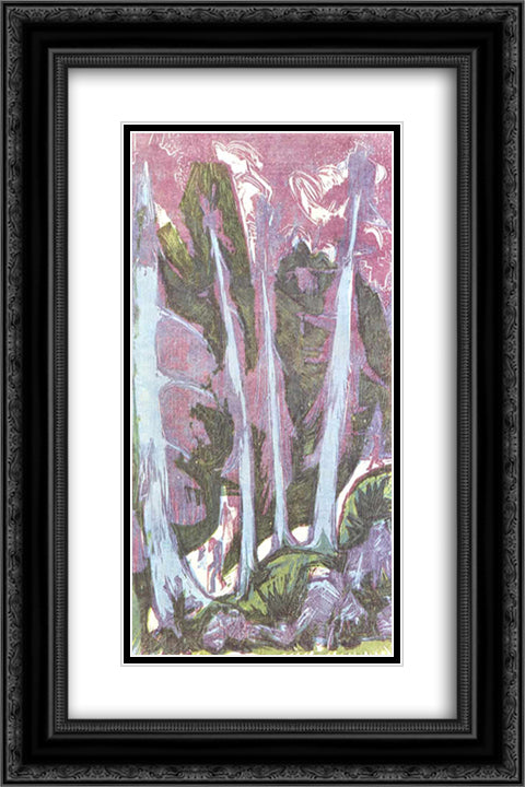 Firs 16x24 Black Ornate Wood Framed Art Print Poster with Double Matting by Kirchner, Ernst Ludwig