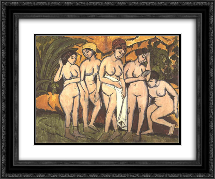 Five Bathing Women at a Lake 24x20 Black Ornate Wood Framed Art Print Poster with Double Matting by Kirchner, Ernst Ludwig