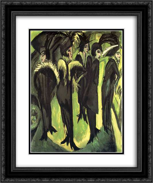 Five Women at the Street 20x24 Black Ornate Wood Framed Art Print Poster with Double Matting by Kirchner, Ernst Ludwig