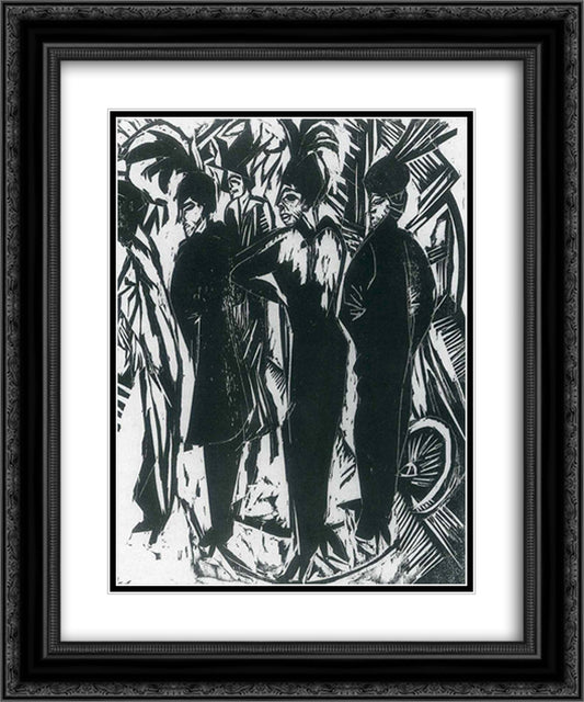 Five Women on the Street 20x24 Black Ornate Wood Framed Art Print Poster with Double Matting by Kirchner, Ernst Ludwig