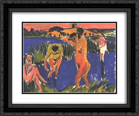 Four Bathers 24x20 Black Ornate Wood Framed Art Print Poster with Double Matting by Kirchner, Ernst Ludwig