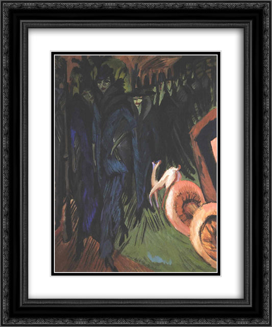 Friedrichstrasse, Berlin 20x24 Black Ornate Wood Framed Art Print Poster with Double Matting by Kirchner, Ernst Ludwig