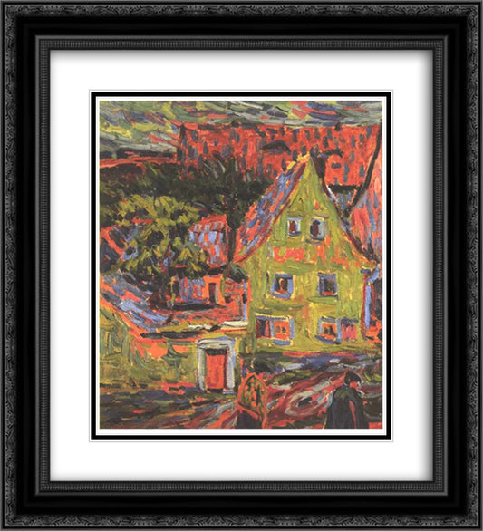 Green house 20x22 Black Ornate Wood Framed Art Print Poster with Double Matting by Kirchner, Ernst Ludwig