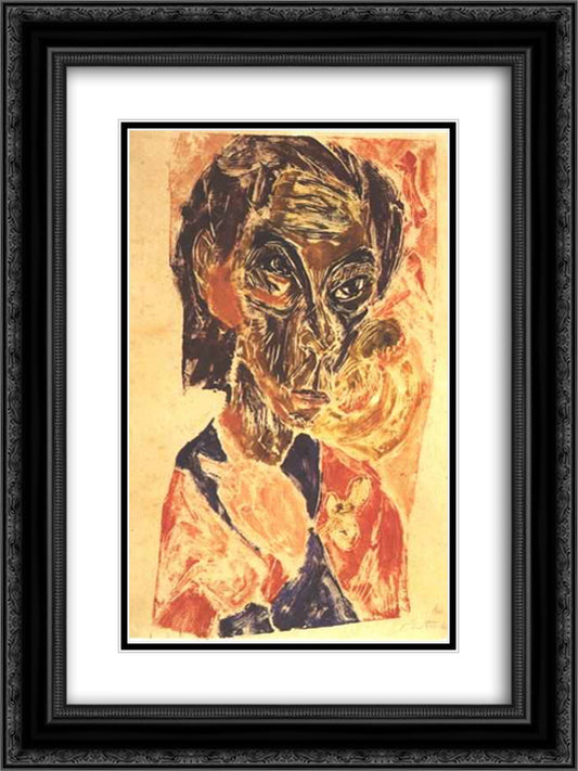 Head of a Sick Man 18x24 Black Ornate Wood Framed Art Print Poster with Double Matting by Kirchner, Ernst Ludwig