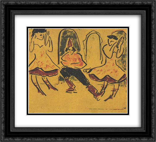 Hungarian Dance 22x20 Black Ornate Wood Framed Art Print Poster with Double Matting by Kirchner, Ernst Ludwig