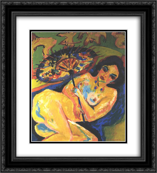 Japanese Parasol 20x22 Black Ornate Wood Framed Art Print Poster with Double Matting by Kirchner, Ernst Ludwig