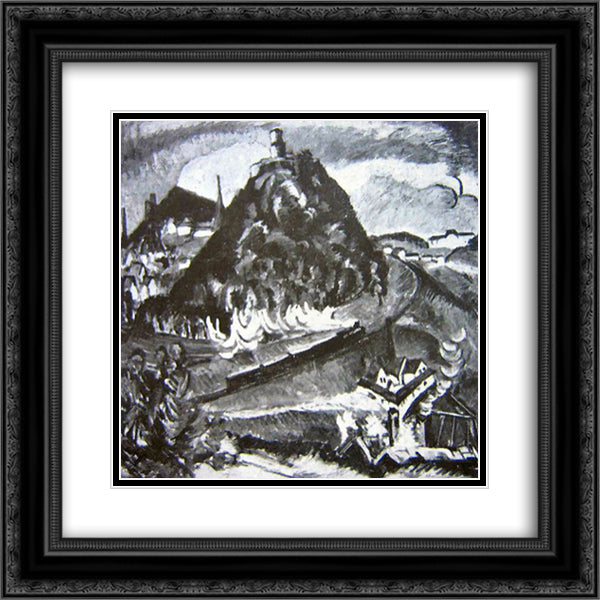 Konigstein and railway 20x20 Black Ornate Wood Framed Art Print Poster with Double Matting by Kirchner, Ernst Ludwig