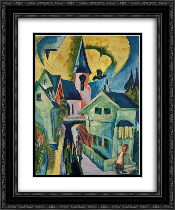 Konigstein with Red Church 20x24 Black Ornate Wood Framed Art Print Poster with Double Matting by Kirchner, Ernst Ludwig