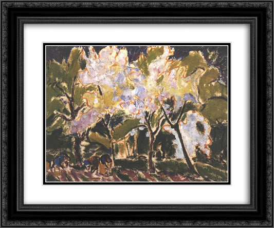 Landscape in the Spring 24x20 Black Ornate Wood Framed Art Print Poster with Double Matting by Kirchner, Ernst Ludwig