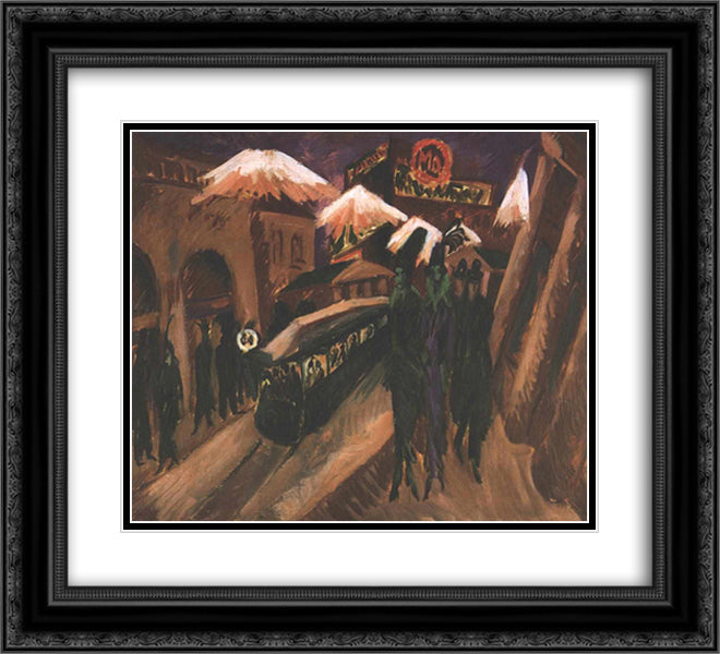 Leipziger Strasse with eletric train 22x20 Black Ornate Wood Framed Art Print Poster with Double Matting by Kirchner, Ernst Ludwig