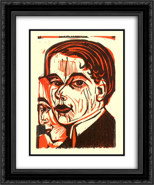 Man's Head. Self-portrait 20x24 Black Ornate Wood Framed Art Print Poster with Double Matting by Kirchner, Ernst Ludwig