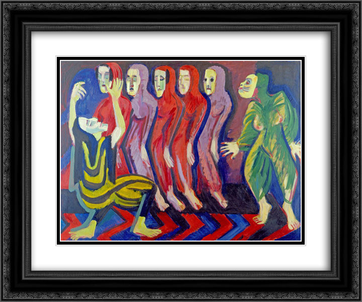Mary Wigman's Dance of the Dead 24x20 Black Ornate Wood Framed Art Print Poster with Double Matting by Kirchner, Ernst Ludwig
