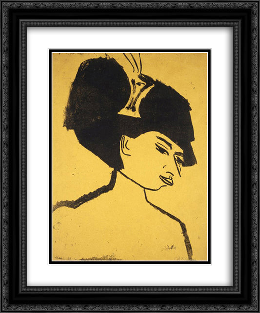 Milliner with Hat 20x24 Black Ornate Wood Framed Art Print Poster with Double Matting by Kirchner, Ernst Ludwig
