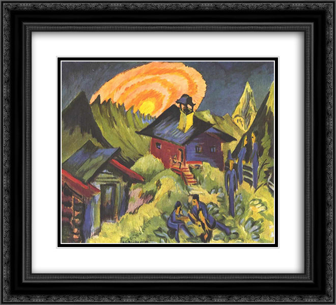 Moon Rising at the Staffelalp 22x20 Black Ornate Wood Framed Art Print Poster with Double Matting by Kirchner, Ernst Ludwig