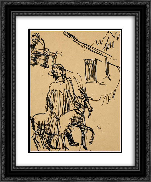 Mountain Hut with Goat 20x24 Black Ornate Wood Framed Art Print Poster with Double Matting by Kirchner, Ernst Ludwig