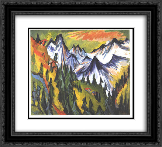 Mountain Top 22x20 Black Ornate Wood Framed Art Print Poster with Double Matting by Kirchner, Ernst Ludwig