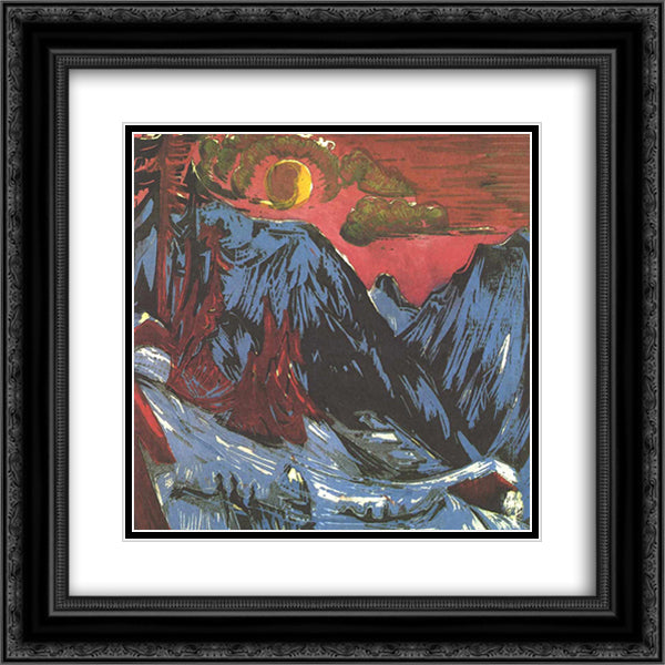 Mountains in Winter 20x20 Black Ornate Wood Framed Art Print Poster with Double Matting by Kirchner, Ernst Ludwig