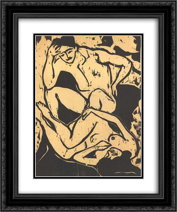 Nacked Couple on a Couch 20x24 Black Ornate Wood Framed Art Print Poster with Double Matting by Kirchner, Ernst Ludwig