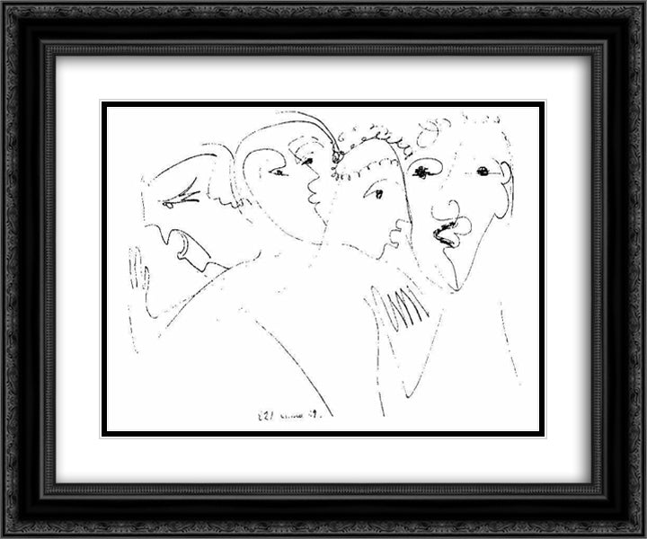 Nervous Heads 24x20 Black Ornate Wood Framed Art Print Poster with Double Matting by Kirchner, Ernst Ludwig