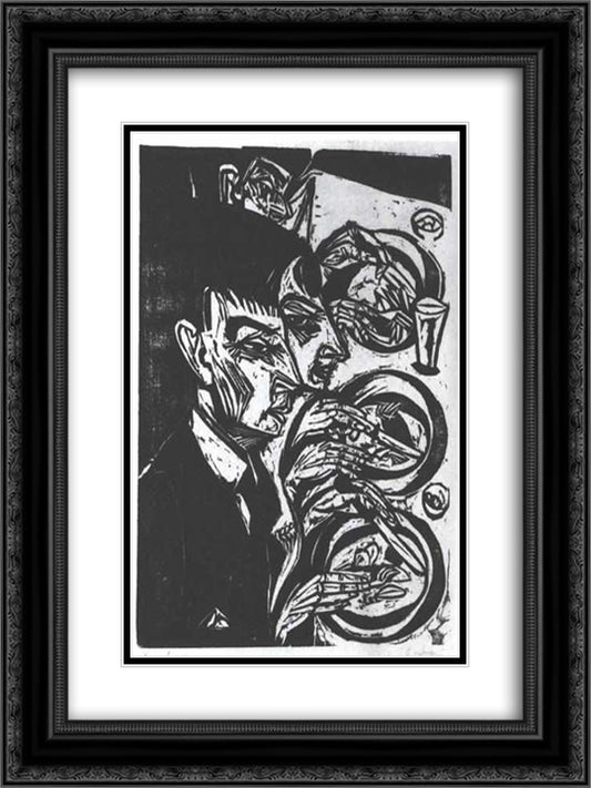 Nervous People Eating 18x24 Black Ornate Wood Framed Art Print Poster with Double Matting by Kirchner, Ernst Ludwig