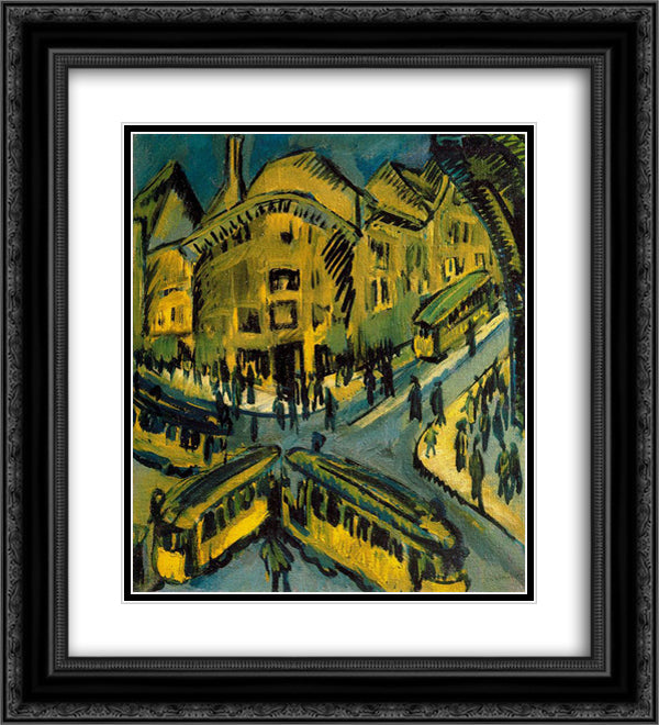 Nollendorfplatz 20x22 Black Ornate Wood Framed Art Print Poster with Double Matting by Kirchner, Ernst Ludwig