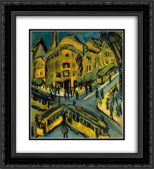 Nollendorfplatz 20x22 Black Ornate Wood Framed Art Print Poster with Double Matting by Kirchner, Ernst Ludwig