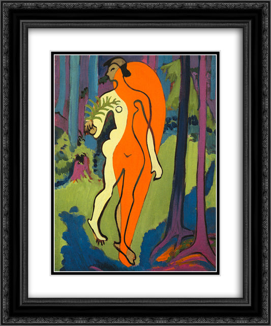 Nude in Orange and Yellow 20x24 Black Ornate Wood Framed Art Print Poster with Double Matting by Kirchner, Ernst Ludwig