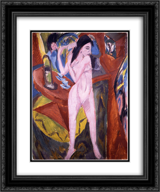 Nude Woman Combing Her Hair 20x24 Black Ornate Wood Framed Art Print Poster with Double Matting by Kirchner, Ernst Ludwig