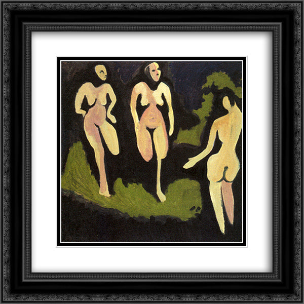 Nudes in a Meadow 20x20 Black Ornate Wood Framed Art Print Poster with Double Matting by Kirchner, Ernst Ludwig