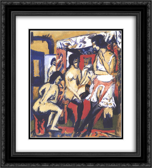 Nudes in Atelier 20x22 Black Ornate Wood Framed Art Print Poster with Double Matting by Kirchner, Ernst Ludwig