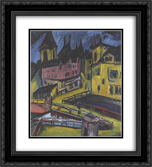Pfortensteg in Chemnitz 20x22 Black Ornate Wood Framed Art Print Poster with Double Matting by Kirchner, Ernst Ludwig