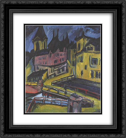Pfortensteg in Chemnitz 20x22 Black Ornate Wood Framed Art Print Poster with Double Matting by Kirchner, Ernst Ludwig
