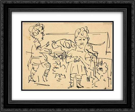 Playing Children 24x20 Black Ornate Wood Framed Art Print Poster with Double Matting by Kirchner, Ernst Ludwig
