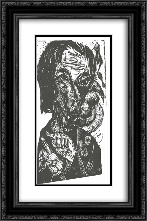 Portrait of a Sick Man 16x24 Black Ornate Wood Framed Art Print Poster with Double Matting by Kirchner, Ernst Ludwig