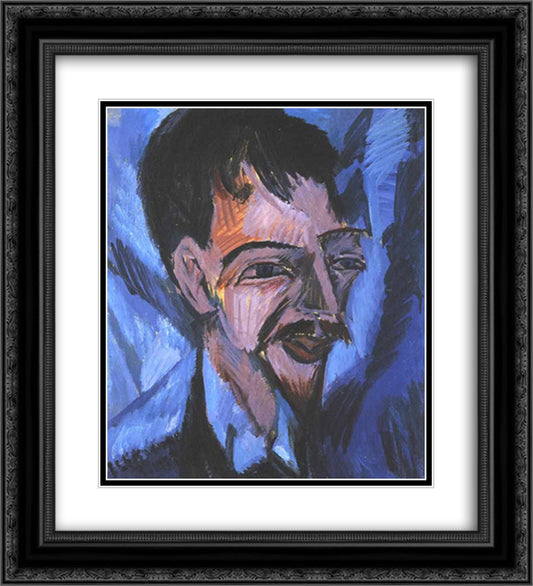 Portrait of Alfred Doblin 20x22 Black Ornate Wood Framed Art Print Poster with Double Matting by Kirchner, Ernst Ludwig