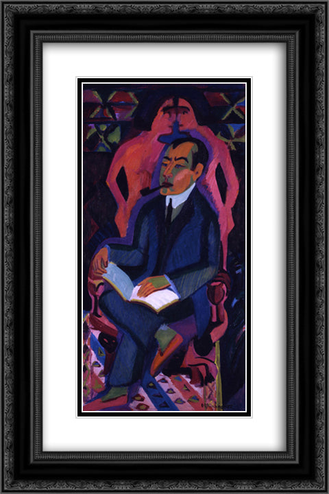 Portrait of Art Dealer Manfred Shames 16x24 Black Ornate Wood Framed Art Print Poster with Double Matting by Kirchner, Ernst Ludwig