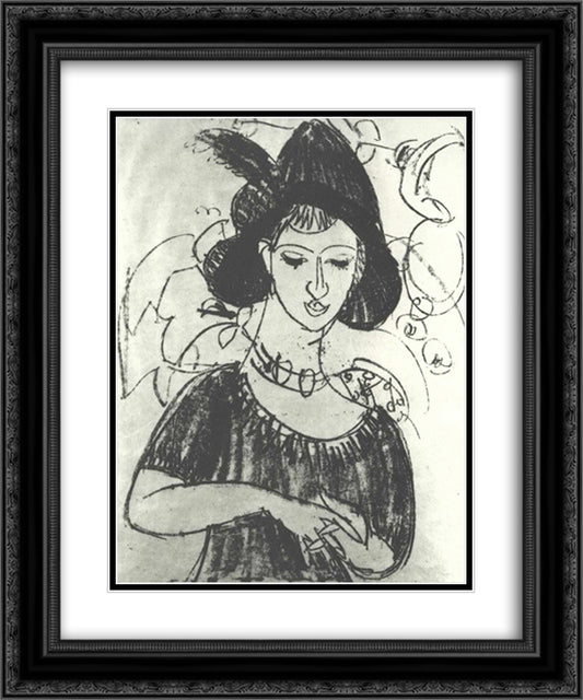 Portrait of Dodo with Hat 20x24 Black Ornate Wood Framed Art Print Poster with Double Matting by Kirchner, Ernst Ludwig