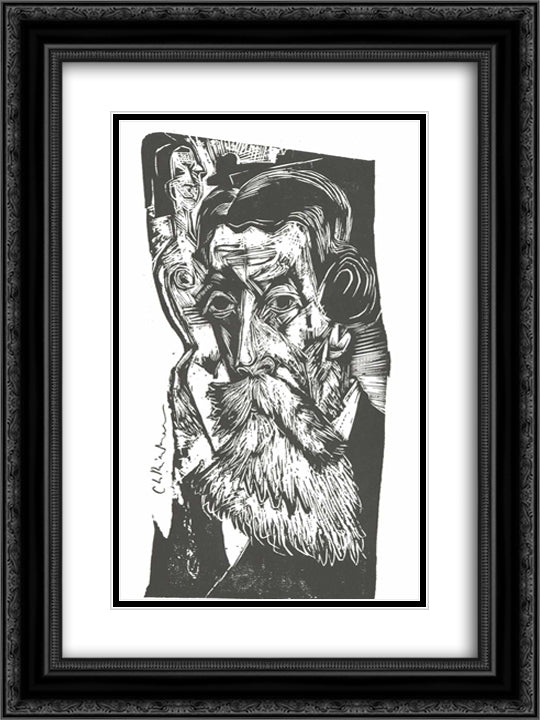 Portrait of Ludwig Schames 18x24 Black Ornate Wood Framed Art Print Poster with Double Matting by Kirchner, Ernst Ludwig