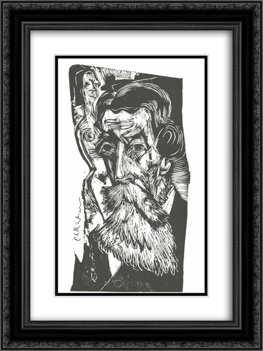 Portrait of Ludwig Schames 18x24 Black Ornate Wood Framed Art Print Poster with Double Matting by Kirchner, Ernst Ludwig