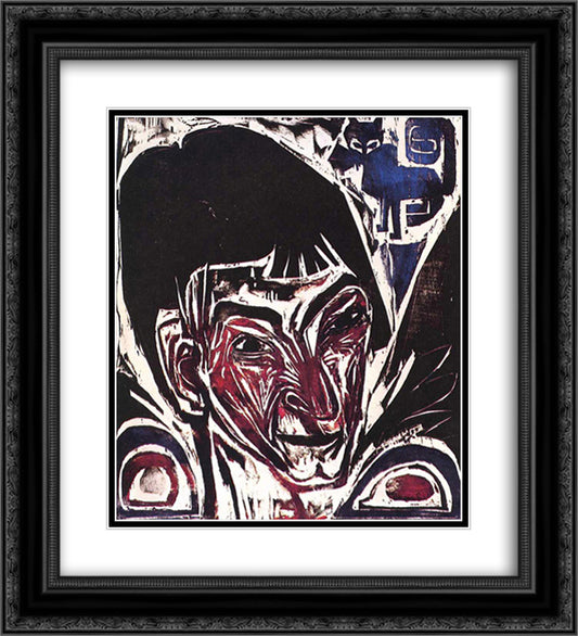 Portrait of Otto Mueller 20x22 Black Ornate Wood Framed Art Print Poster with Double Matting by Kirchner, Ernst Ludwig