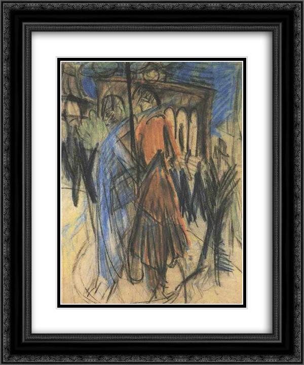 Postdamerplatz 20x24 Black Ornate Wood Framed Art Print Poster with Double Matting by Kirchner, Ernst Ludwig