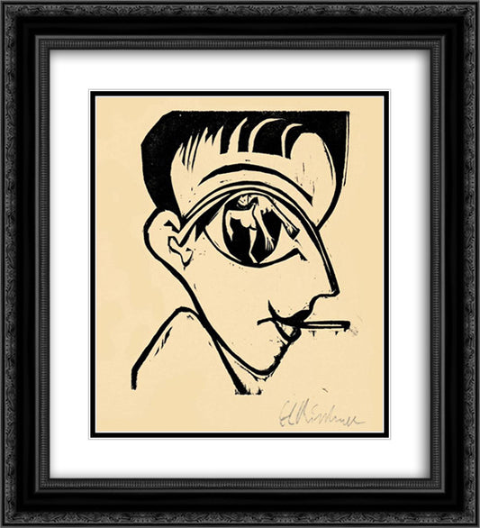 Profile Head (Self-Portrait) 20x22 Black Ornate Wood Framed Art Print Poster with Double Matting by Kirchner, Ernst Ludwig