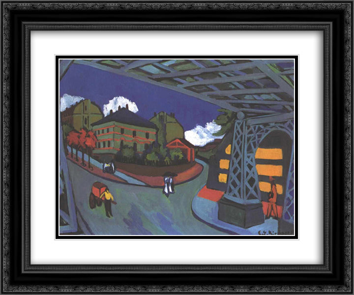 Railway Underpass in Dresden 24x20 Black Ornate Wood Framed Art Print Poster with Double Matting by Kirchner, Ernst Ludwig