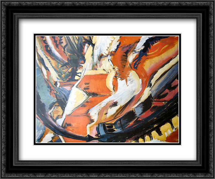 Railways in the Taunus 24x20 Black Ornate Wood Framed Art Print Poster with Double Matting by Kirchner, Ernst Ludwig