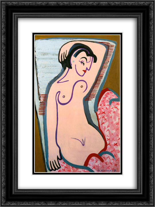 Reclining Female Nude 18x24 Black Ornate Wood Framed Art Print Poster with Double Matting by Kirchner, Ernst Ludwig