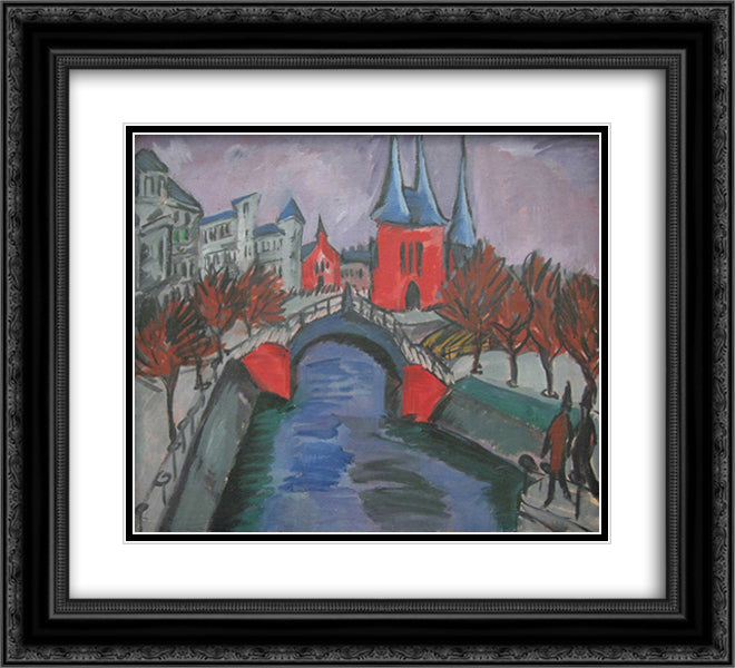 Red Elisabeth Riverbank, Berlin 22x20 Black Ornate Wood Framed Art Print Poster with Double Matting by Kirchner, Ernst Ludwig