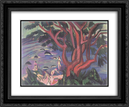 Red Tree on the Beach 24x20 Black Ornate Wood Framed Art Print Poster with Double Matting by Kirchner, Ernst Ludwig