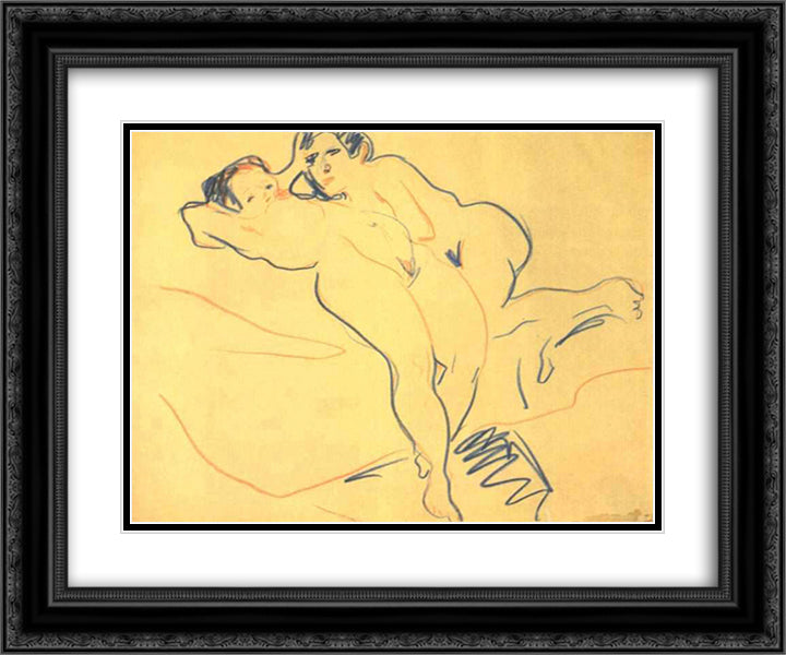 Resting Couple 24x20 Black Ornate Wood Framed Art Print Poster with Double Matting by Kirchner, Ernst Ludwig